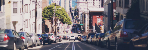 Looking downhill on a road in San Francisco